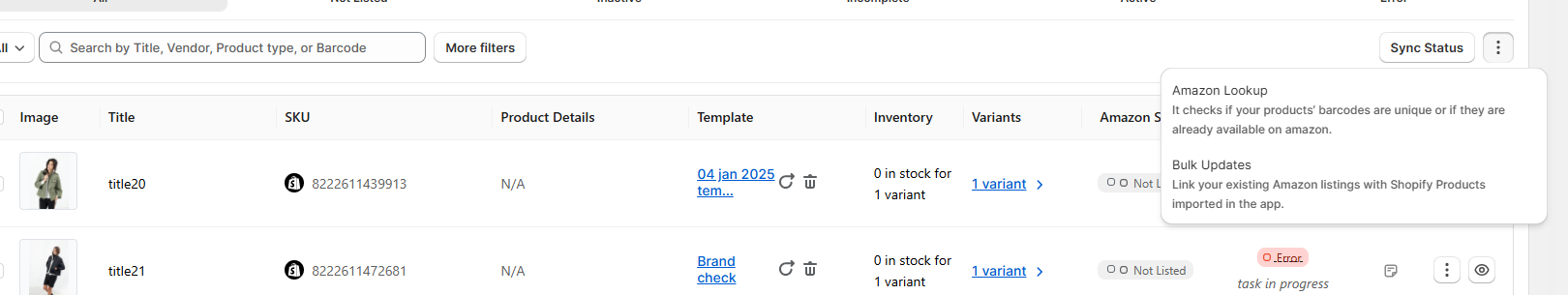 Bulk Updates entry point on the Product Listing page