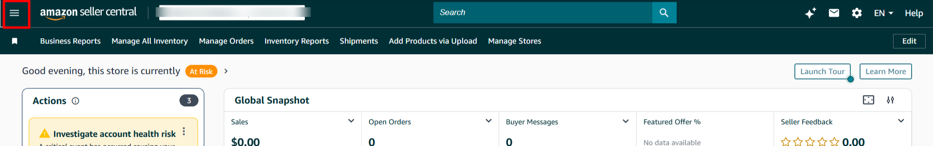 Three-dot menu in Amazon Seller Central