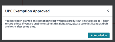 UPC Exemption Approved popup