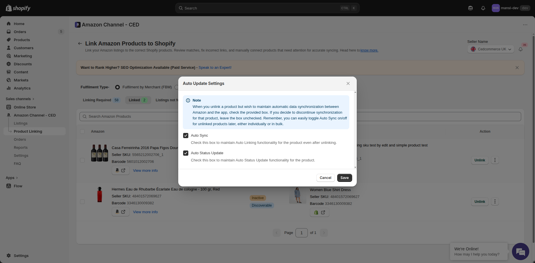 Auto Update Settings dialog with Auto Sync and Auto Status Update checkboxes